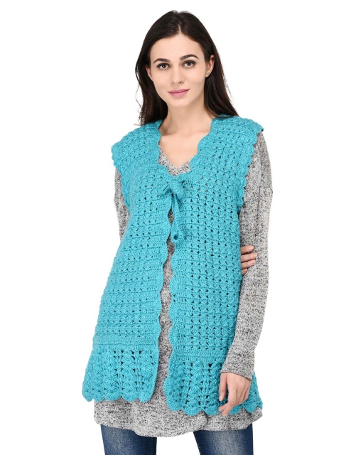 

Bharatasya Women Tie-Up Shrug, Blue