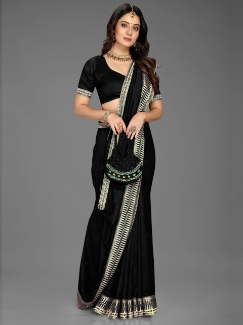 

Lady Style Black & Gold-Toned Embroidered Pure Silk Mysore Silk Saree
