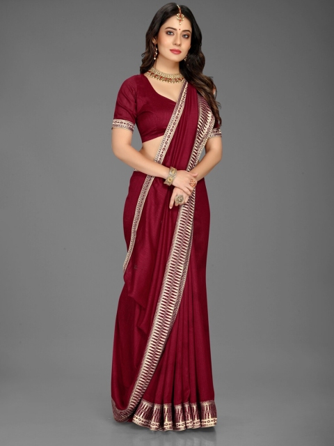 

Lady Style Maroon & Beige Embroidered Pure Silk Mysore Silk Saree