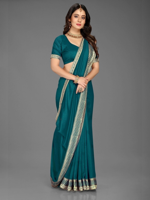 

Lady Style Turquoise Blue & Gold-Toned Embroidered Pure Silk Mysore Silk Saree