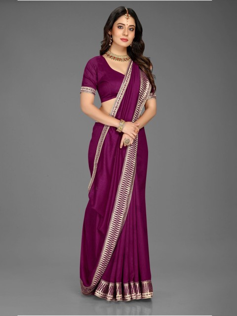 

Lady Style Purple & Gold-Toned Embroidered Pure Silk Mysore Silk Saree