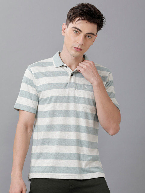 

Classic Polo Men Plus Size Green & White Striped Polo Collar T-shirt
