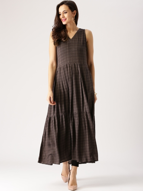 

Libas Women Grey Checked Tiered Anarkali Kurta