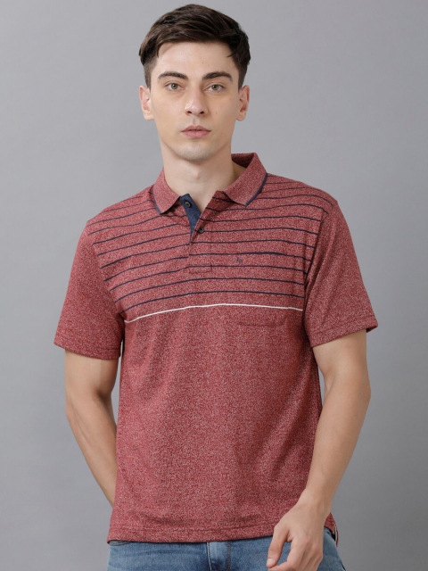 

Classic Polo Men Maroon Striped Polo Collar T-shirt