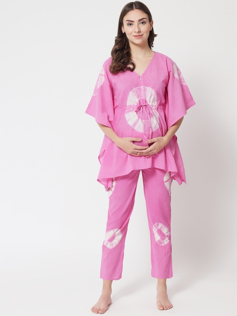

Aujjessa Women Pink & White Printed Night suit