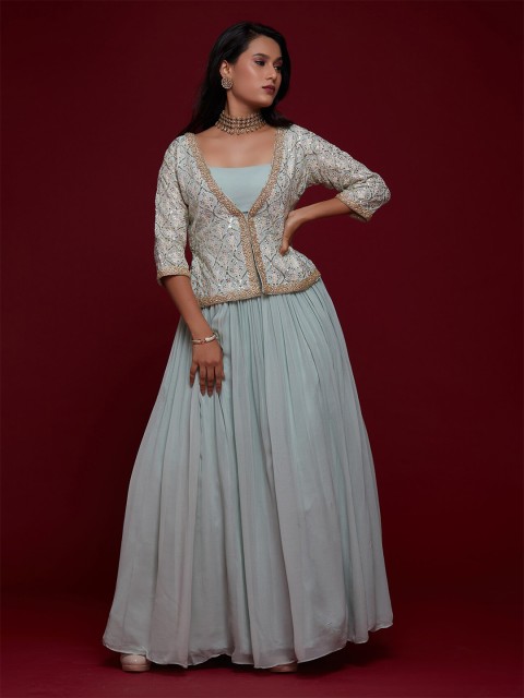 

Koskii Blue & Gold-Toned Embroidered Thread Work Ready to Wear Lehenga