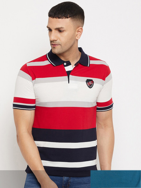 

FirstKrush Pack Of 2 Men's Cotton Striped Half Sleeves Polo Collar T-shirt, Red
