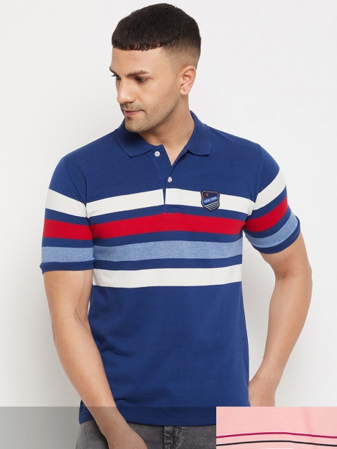 

FirstKrush Men Blue & Pink Pack Of 2 Striped Cotton Polo Collar T-shirt