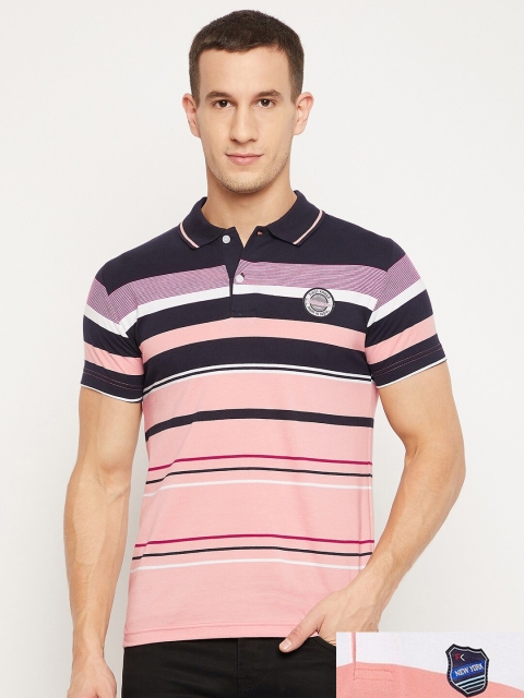 

FirstKrush Men Pack Of 2 Striped Polo Collar Cotton T-shirt, Pink