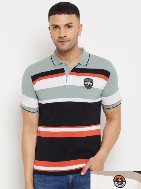 

FirstKrush Men Grey & Orange Pack Of 2 Striped Polo Collar Cotton T-shirt