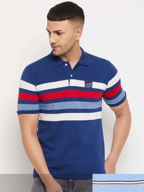 

FirstKrush Men Blue & White Pack Of 2 Striped Polo Collar Cotton T-shirt