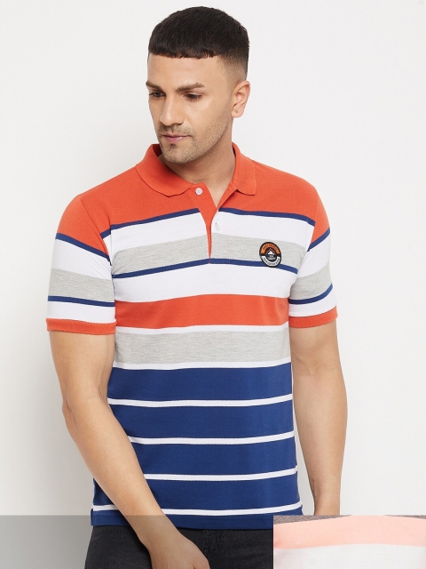 

FirstKrush Pack Of 2 Men's Cotton Striped Half Sleeves Polo Collar T-shirt, Coral