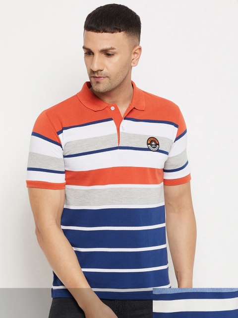 

FirstKrush Pack Of 2 Men's Cotton Striped Half Sleeves Polo Collar T-shirt, Coral