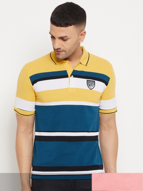 

FirstKrush Pack Of 2 Men's Cotton Striped Half Sleeves Polo Collar T-shirt, Yellow