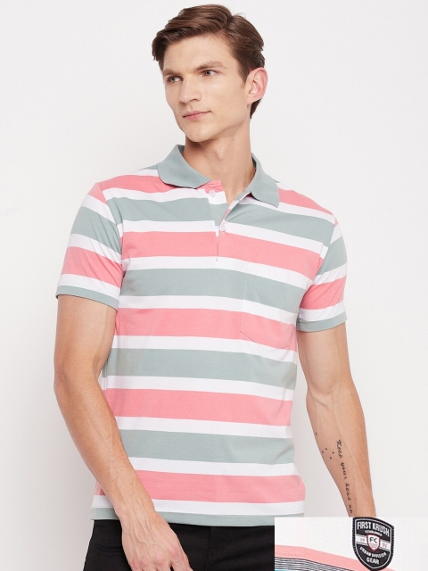 

FirstKrush Men Pink & Grey Pack Of 2 Striped Polo Collar Cotton T-shirt