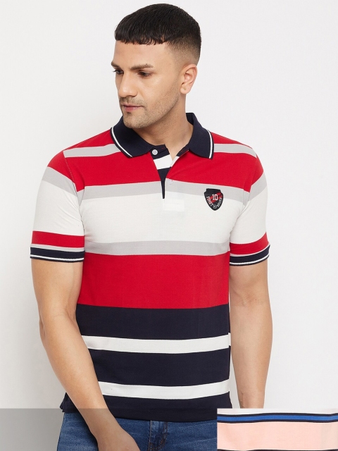 

FirstKrush Pack Of 2 Men's Cotton Striped Half Sleeves Polo Collar T-shirt, Red