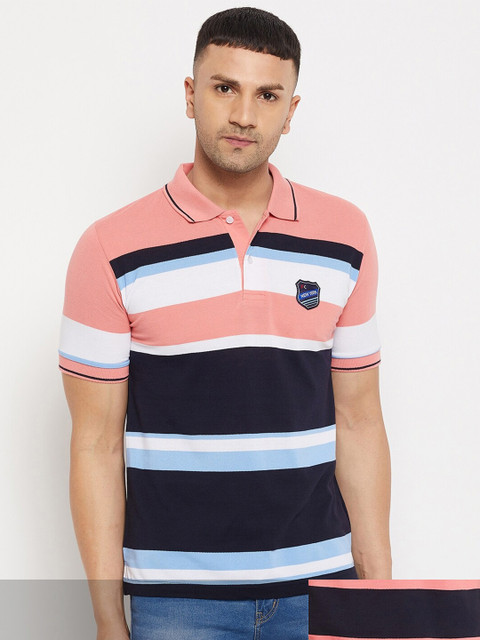 

FirstKrush Pack Of 2 Men's Cotton Striped Half Sleeves Polo Collar T-shirt, Pink