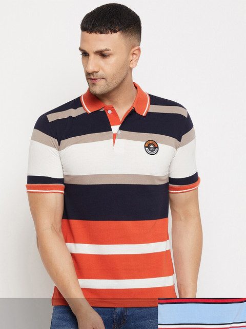 

FirstKrush Pack Of 2 Men's Cotton Striped Half Sleeves Polo Collar T-shirt, Coral