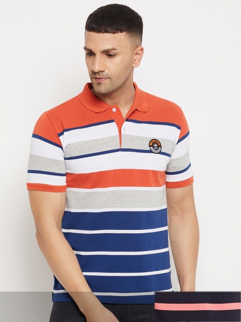 

FirstKrush Men Orange & Black Pack Of 2 Striped Polo Collar Cotton T-shirt