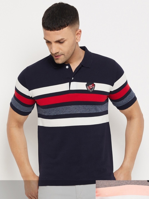 

FirstKrush Men Black & Pink Pack Of 2 Striped Polo Collar Cotton T-shirt
