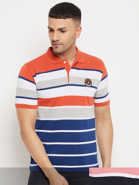 

FirstKrush Men Orange & Pink Pack Of 2 Striped Polo Collar Cotton T-shirt