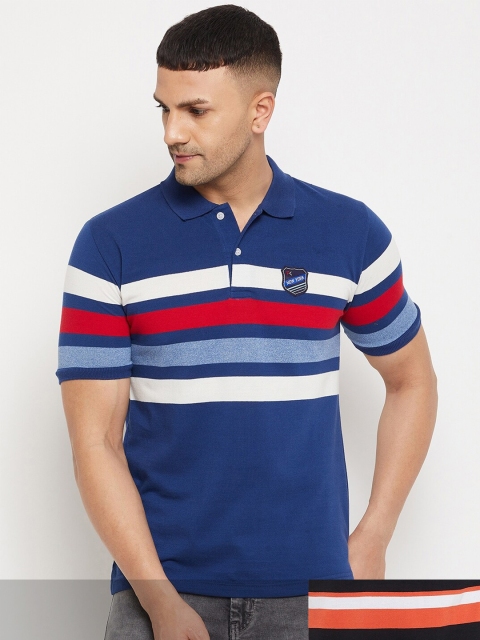 

FirstKrush Men Blue & Black Pack Of 2 Striped Polo Collar Cotton T-shirt