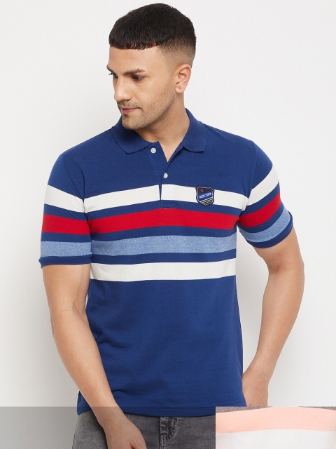 

FirstKrush Men Blue & Pink Pack Of 2 Striped Polo Collar Cotton T-shirt
