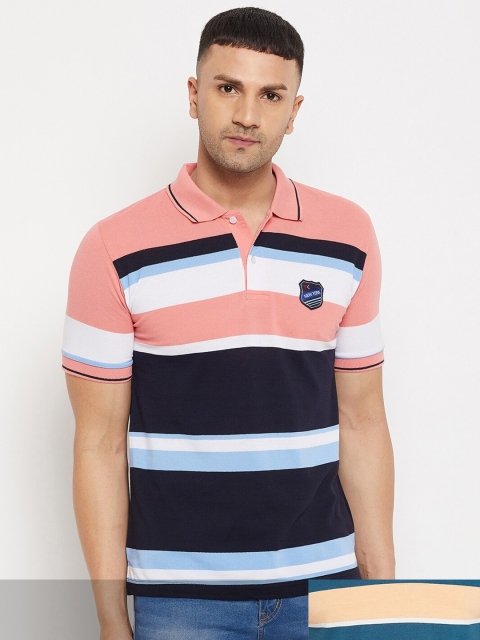 

FirstKrush Pack Of 2 Men's Cotton Striped Half Sleeves Polo Collar T-shirt, Pink