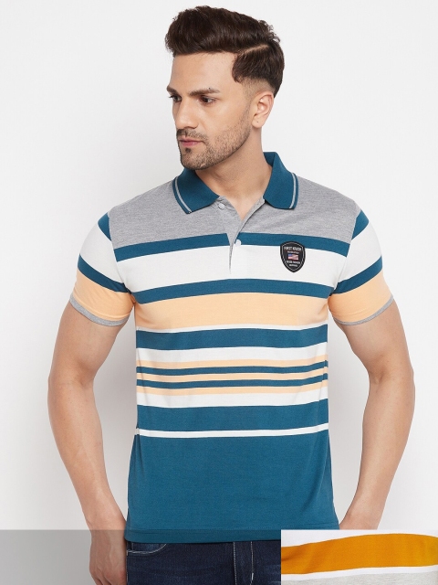 

FirstKrush Pack Of 2 Men's Cotton Striped Half Sleeves Polo Collar T-shirt, Blue