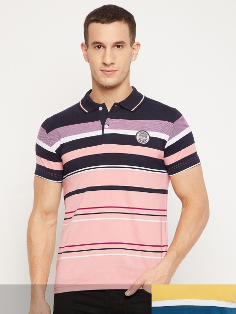 

FirstKrush Pack Of 2 Men's Cotton Striped Half Sleeves Polo Collar T-shirt, Pink
