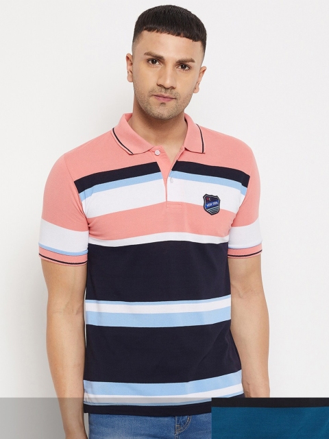 

FirstKrush Men Pink & Yellow Pack Of 2 Striped Polo Collar Cotton T-shirt
