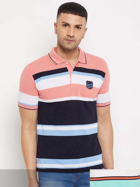 

FirstKrush Men Pink & Green Pack Of 2 Striped Polo Collar Cotton T-shirt