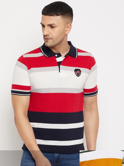 

FirstKrush Pack Of 2 Men's Cotton Striped Half Sleeves Polo Collar T-shirt, Red
