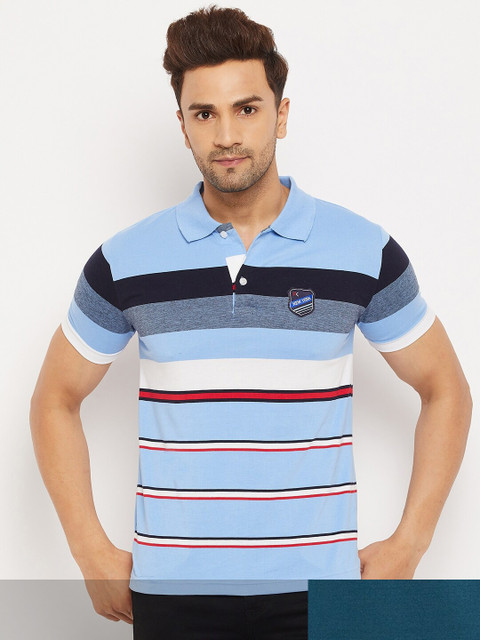 

FirstKrush Men Blue & Yellow Pack Of 2 Striped Polo Collar Cotton T-shirt