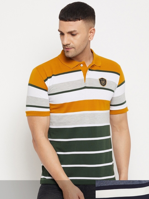 

FirstKrush Men Pack Of 2 Striped Polo Collar Cotton T-shirt, Mustard