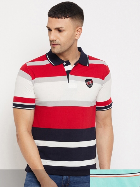 

FirstKrush Men Red & Blue Pack Of 2 Striped Polo Collar Cotton T-shirt