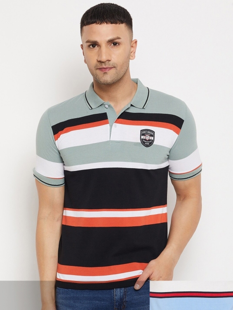 

FirstKrush Men Grey & Blue Pack Of 2 Striped Polo Collar Cotton T-shirt