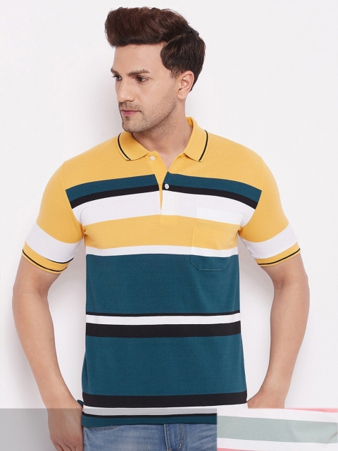 

FirstKrush Pack Of 2 Men's Cotton Striped Half Sleeves Polo Collar T-shirt, Yellow