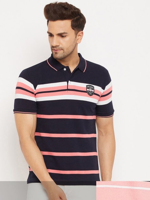 

FirstKrush Men Black & Pink Pack Of 2 Striped Polo Collar Cotton T-shirt