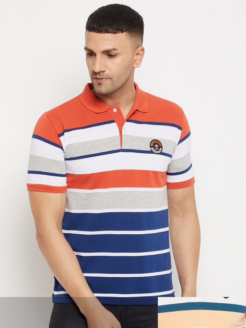 

FirstKrush Men Pack Of 2 Striped Polo Collar Cotton T-shirt, Orange