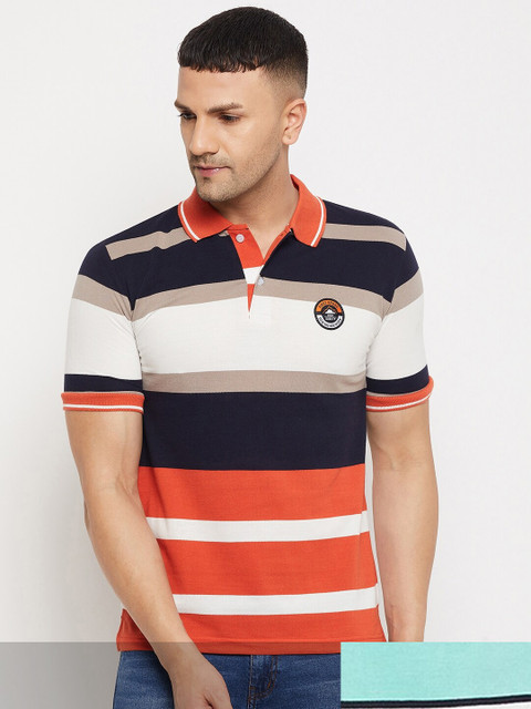

FirstKrush Pack Of 2 Men's Cotton Striped Half Sleeves Polo Collar T-shirt, Coral