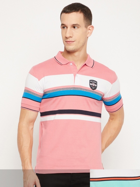 

FirstKrush Pack Of 2 Men's Cotton Striped Half Sleeves Polo Collar T-shirt, Pink