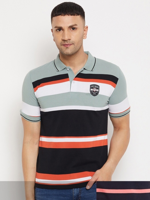 

FirstKrush Men Grey & Black Pack Of 2 Striped Polo Collar Cotton T-shirt