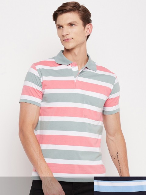 

FirstKrush Pack Of 2 Men's Cotton Striped Half Sleeves Polo Collar T-shirt, White
