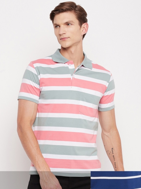 

FirstKrush Men Pink & Orange Pack Of 2 Striped Polo Collar Cotton T-shirt