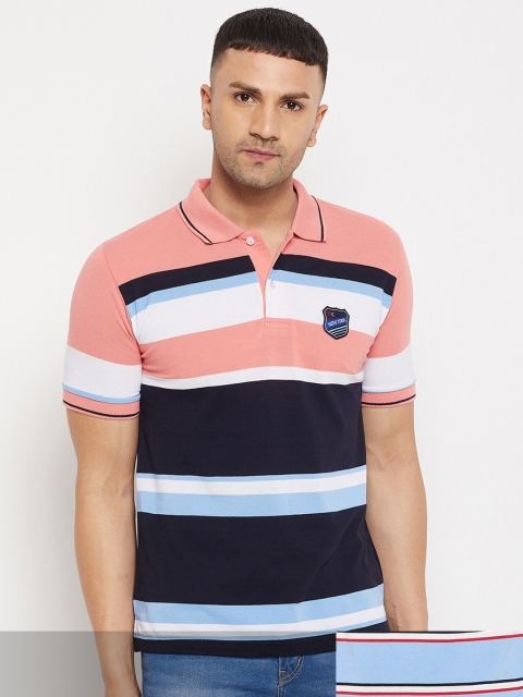 

FirstKrush Men Pink & Blue Pack Of 2 Striped Polo Collar Cotton T-shirt