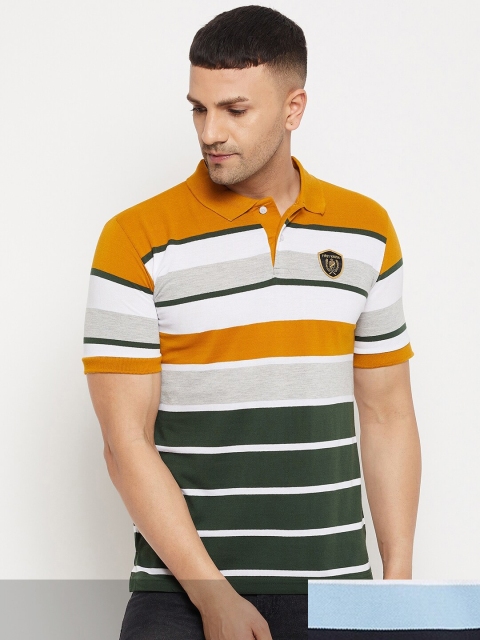 

FirstKrush Pack Of 2 Men's Cotton Striped Half Sleeves Polo Collar T-shirt, Mustard