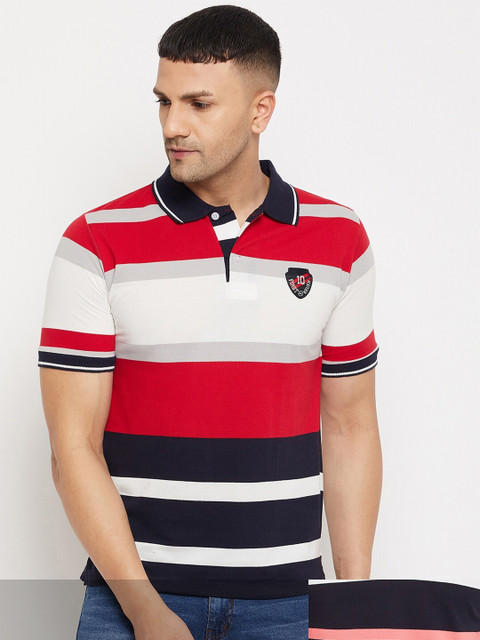 

FirstKrush Pack Of 2 Men's Cotton Striped Half Sleeves Polo Collar T-shirt, Red