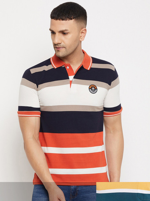 

FirstKrush Pack Of 2 Men's Cotton Striped Half Sleeves Polo Collar T-shirt, Coral