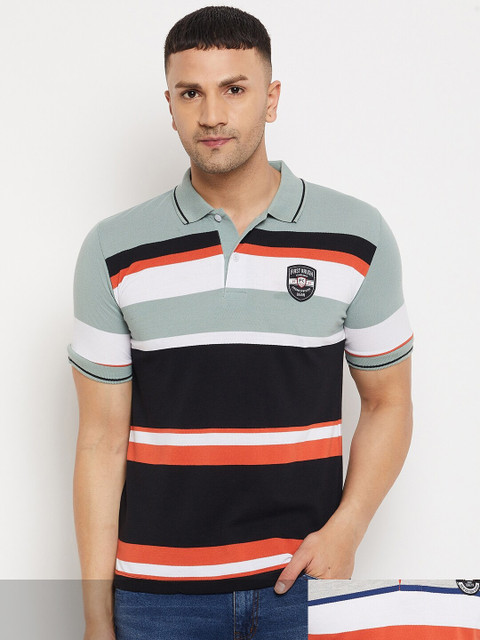 

FirstKrush Men Grey & Orange Pack Of 2 Striped Polo Collar Cotton T-shirt